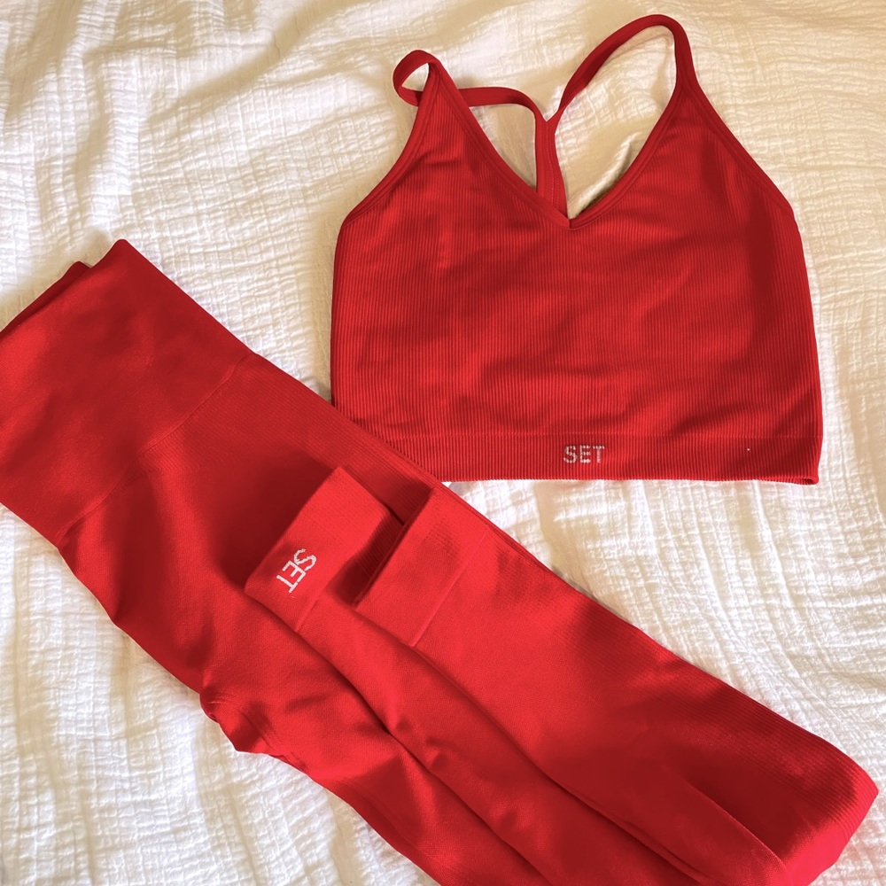 SET ACTIVE Sculptflex Matching Set Ribbed Leggings and Bra Top Size Small